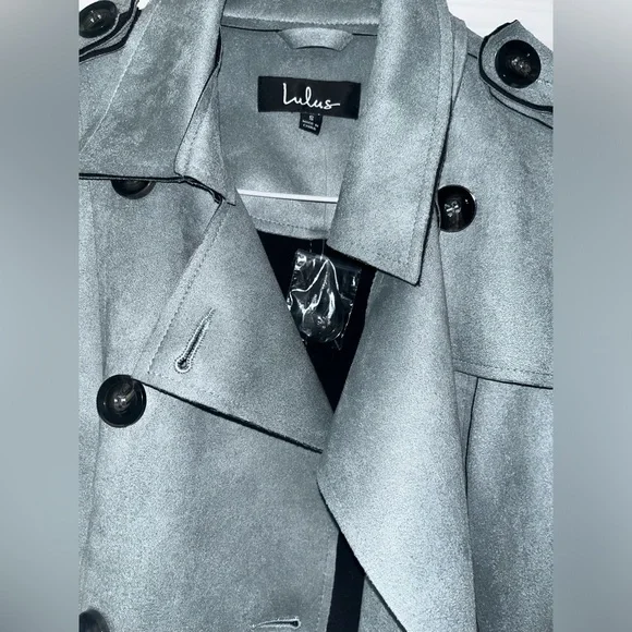 Lulu’s Edinburgh Slate Blue Suede Cropped Trench Coat - size small - Picture 4 of 9